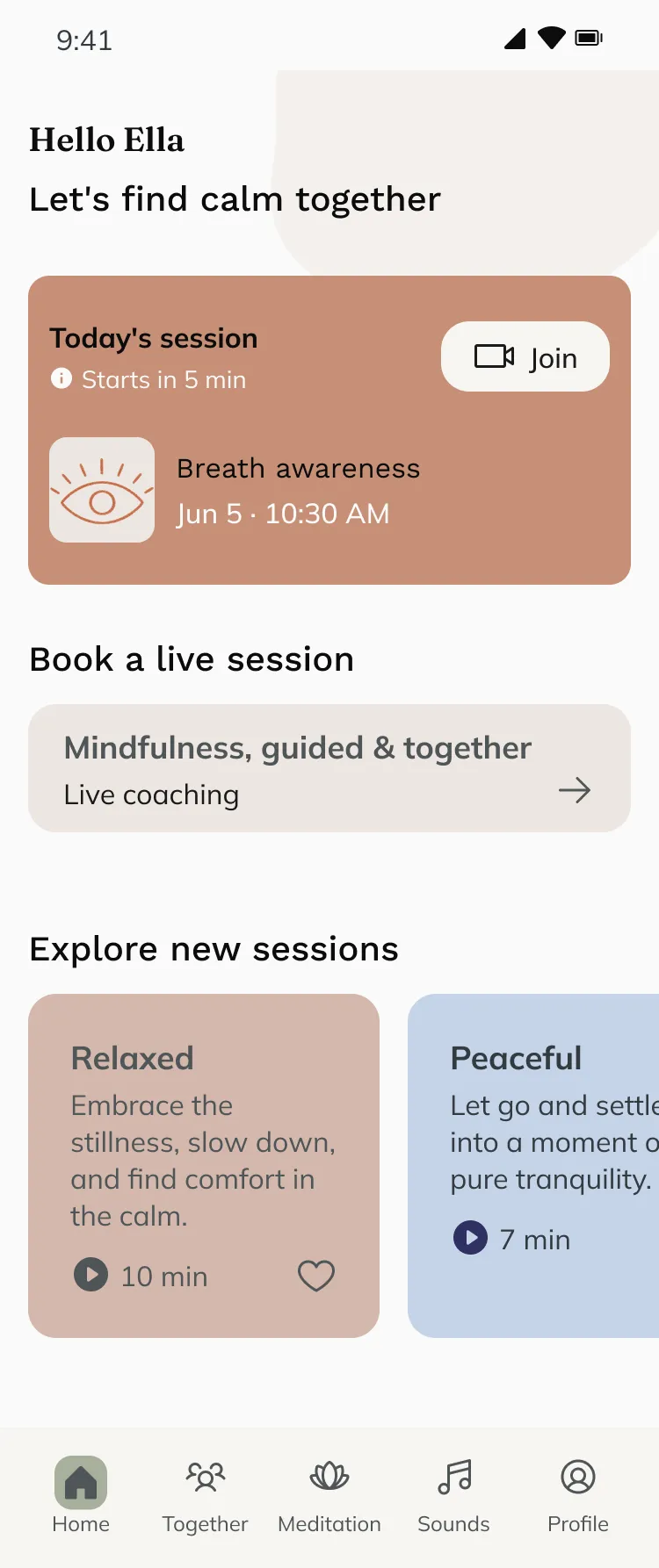 Pauze home: join today’s session, book a live session or explore a short practice